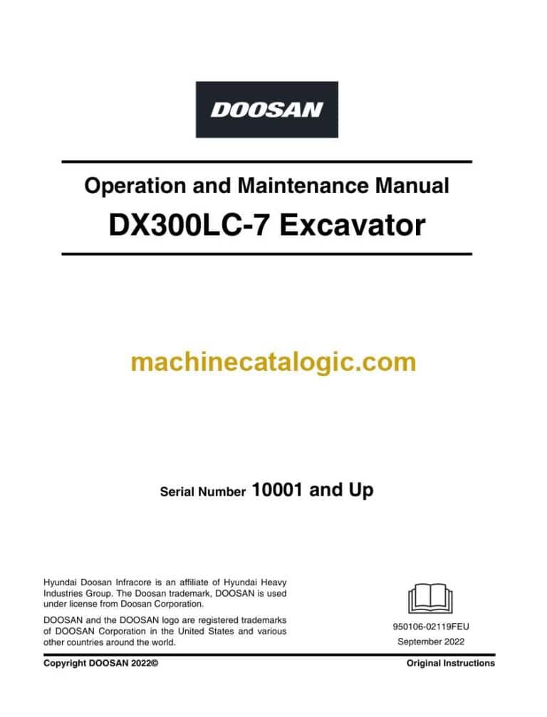 Develon DX300LC-7 Crawler Excavator Operation and Maintenance Manual (950106-02119)