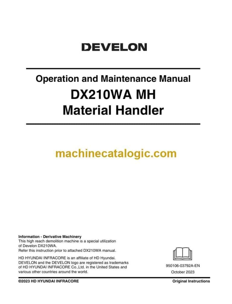 Develon DX210WA MH Material Handler Operation and Maintenance Manual (950106-03792A-EN)