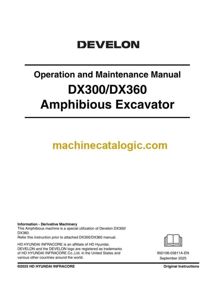 Develon DX300, DX360 Amphibious Excavator Operation and Maintenance Manual (950106-03811A-EN)