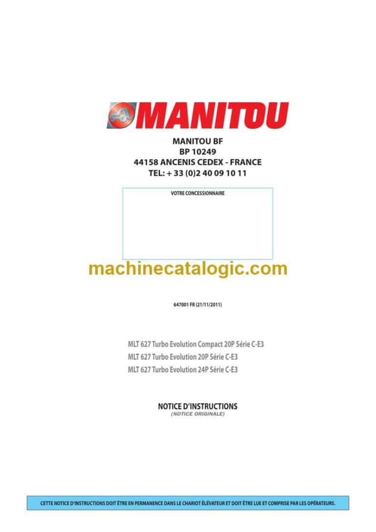Manitou MLT 627 Turbo Evolution Compact 20P Série C-E3 Notice D’instructions (647001FR) (11-2011)