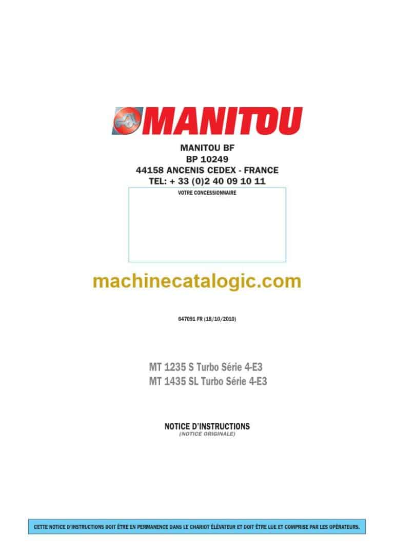 Manitou MT 1235 S Turbo Série 4-E3, MT 1435 SL Turbo Série 4-E3 Notice D’instructions (647091FR) (10-2010)