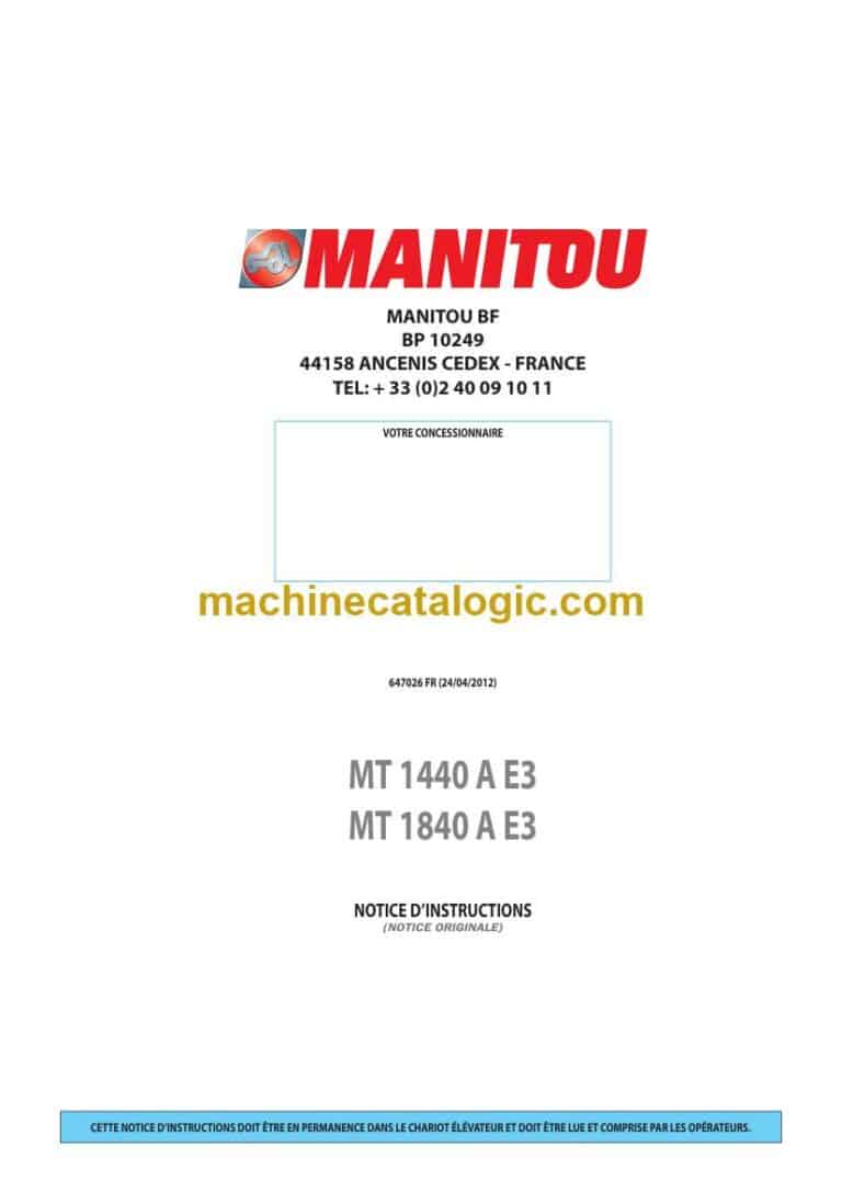 Manitou MT 1440 A E3, MT 1840 A E3 Notice D’instructions (647026) (04-2012)