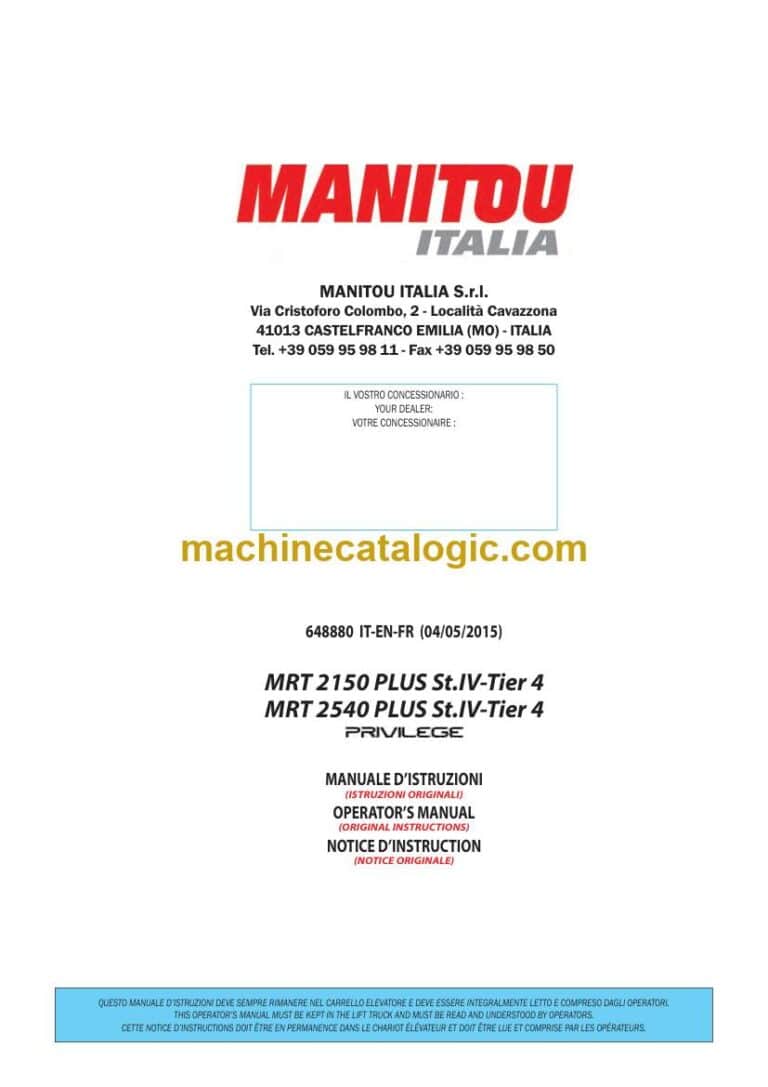Manitou MRT 2150 PLUS St.IV-Tier 4, MRT 2540 PLUS St.IV-Tier 4 Privilege Notice D’instructions (648880) (05-2015)