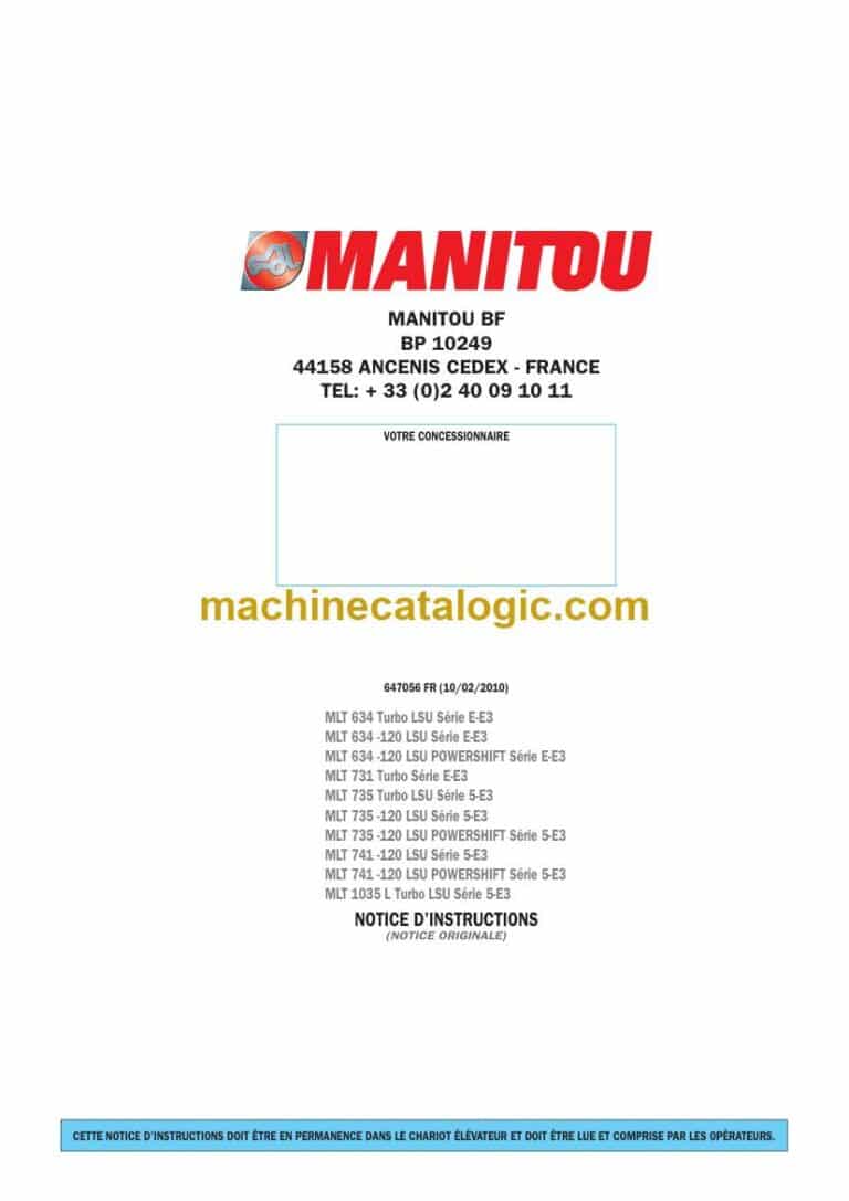 Manitou MLT 741-120 LSU Powershift Série 5-E3, MLT 1035 L Turbo LSU Série 5-E3 Notice D’instructions (647056FR) (02-2010)