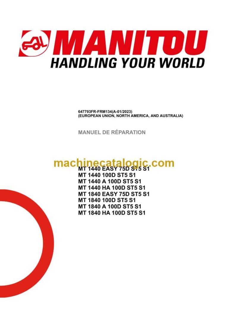 Manitou MT 1440 100D ST5 S1 Manuel de Réparation (647793FR-FRM134) (A-01-2023)