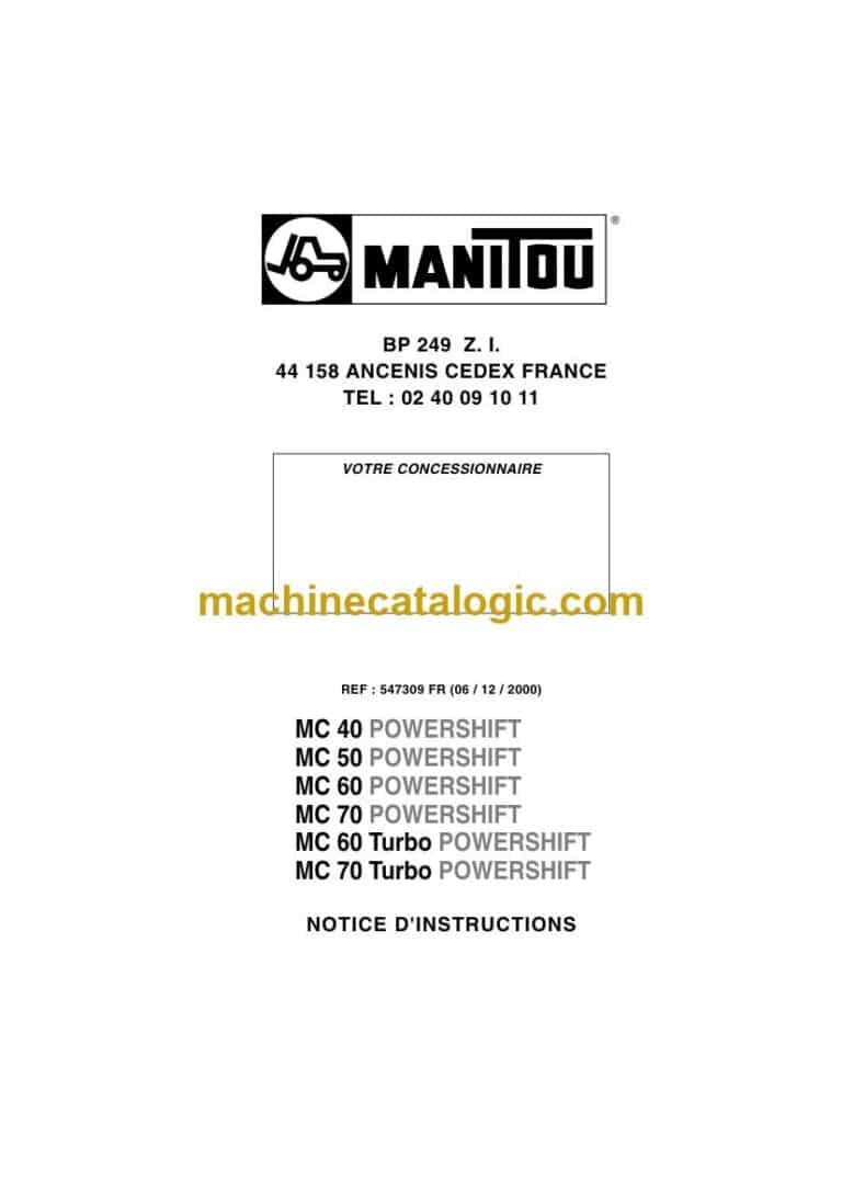 Manitou MC40, MC50, MC60, MC70, MC60 Turbo, MC70 Turbo Powershift Notice D’instructions (547309FR) (12-2000)