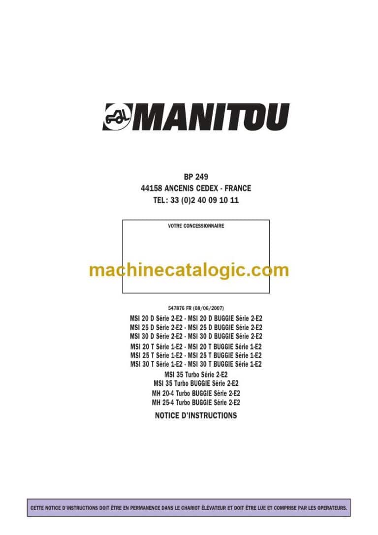Manitou MSI 30 T Série 1-E2, MSI 30 T Buggie Série 1-E2 Notice D’instructions (547876FR) (06-2007)
