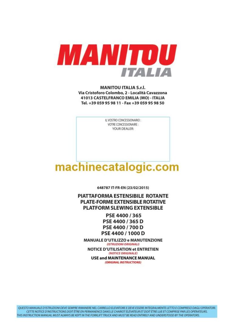 Manitou PSE 4400-365, PSE 4400-365D, PSE 4400-700D, PSE 4400-1000D Notice D’instructions (648787) (02-2015)