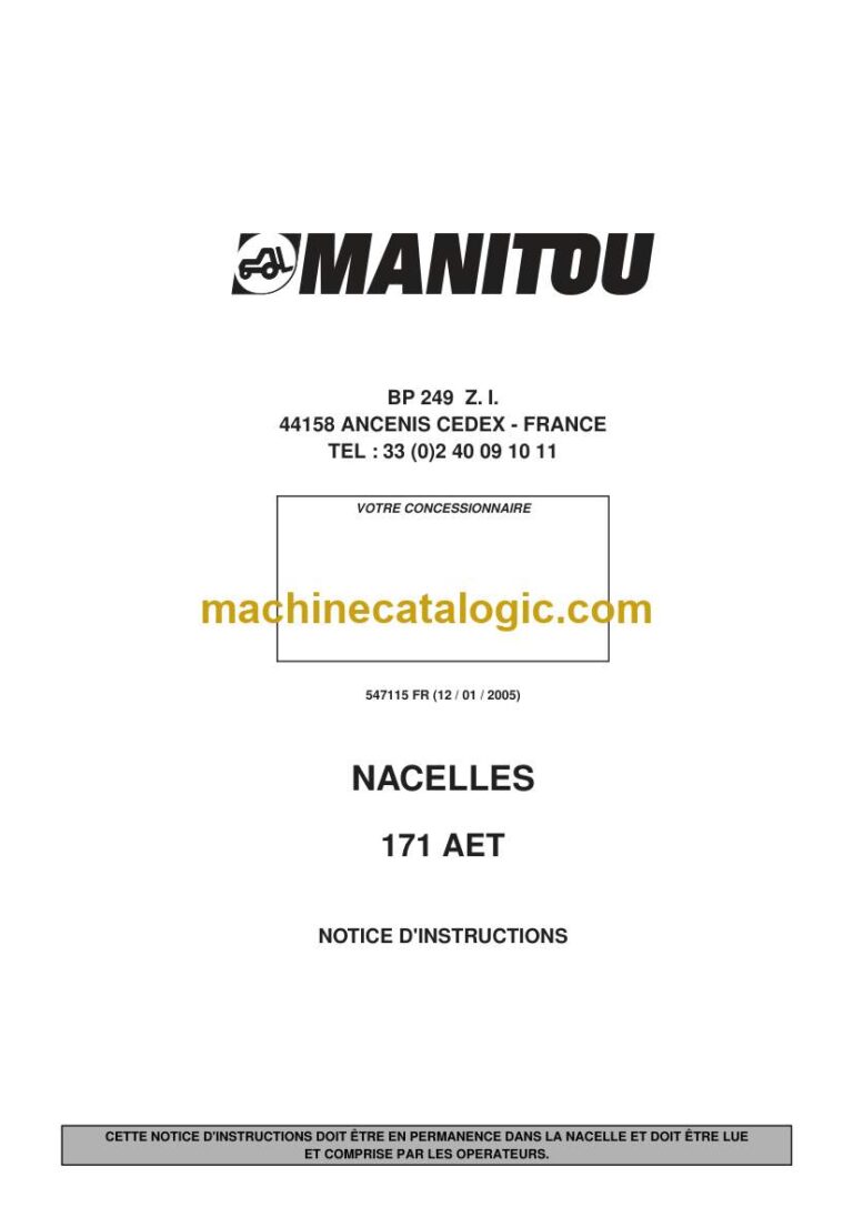 Manitou 171 AET NACELLES Notice D’instructions (547115FR) (01-2005)