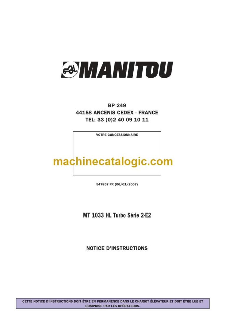 Manitou MT 1033 HL Turbo Série 2-E2 Notice D’instructions (547857FR) (01-2007)