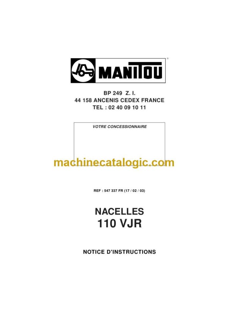 Manitou 110 VJR NACELLES Notice D’instructions (547 337 FR) (02-2003)
