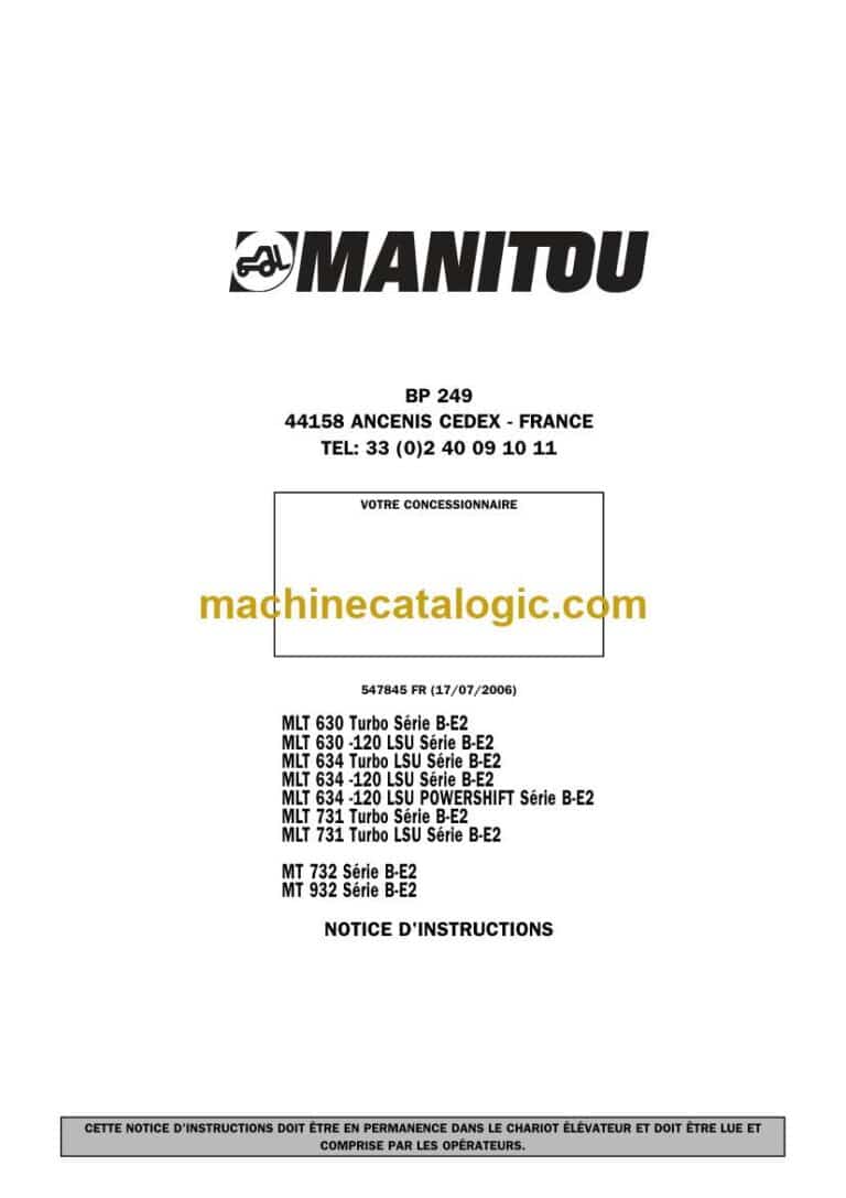 Manitou MLT 634 -120 LSU POWERSHIFT Série B-E2 Notice D’instructions (547845FR) (07-2006)