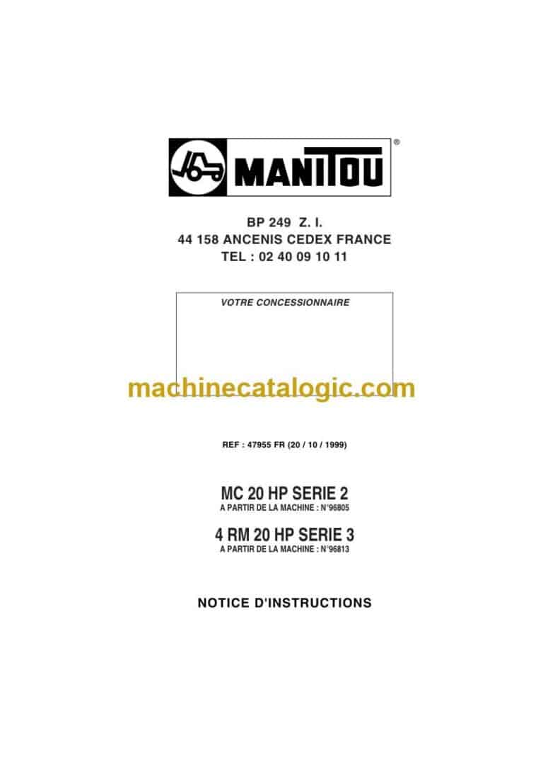 Manitou MC 20 HP SERIE 2, 4 RM 20 HP SERIE 3 Notice D’instructions (47955FR) (10-1999)