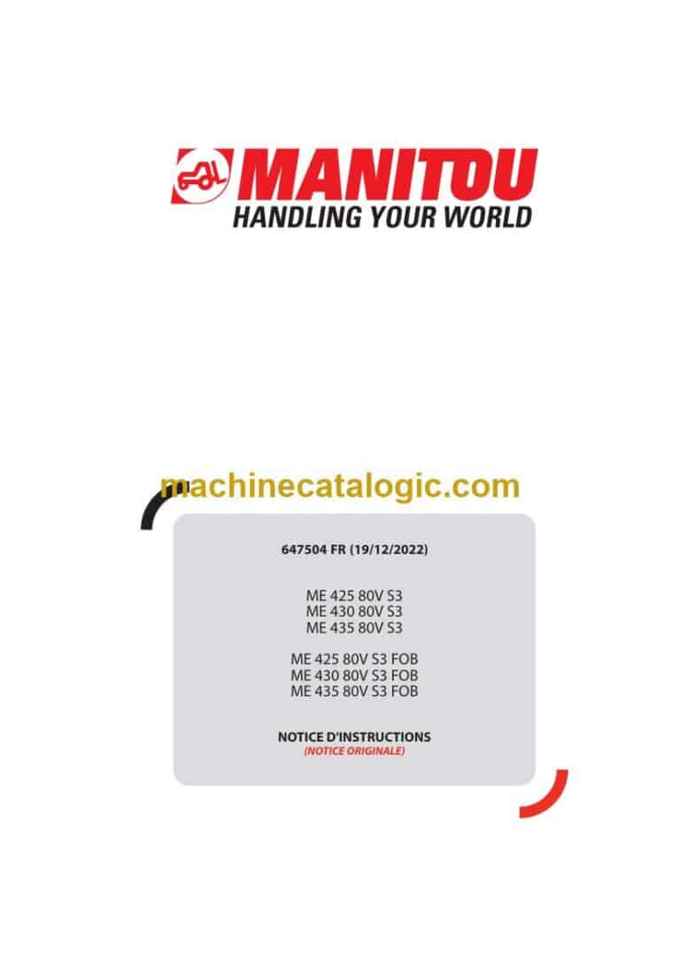 Manitou ME 425 80V S3, ME 430 80V S3, ME 435 80V S3 Notice D’instructions (647504) (19-102-2022)