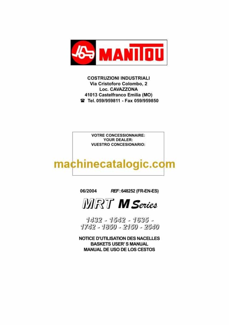 Manitou MRT 1432, MRT 1542, MRT 1635, MRT 1742, MRT 1850, MRT 2150, MRT 2540 Notice D’instructions (648252) (06-2004)