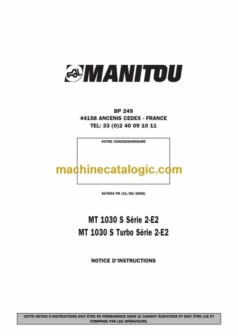 Manitou MT 1030 S Série 2-E2, MT 1030 S Turbo Série 2-E2 Notice D’instructions (547854FR) (09-2006)