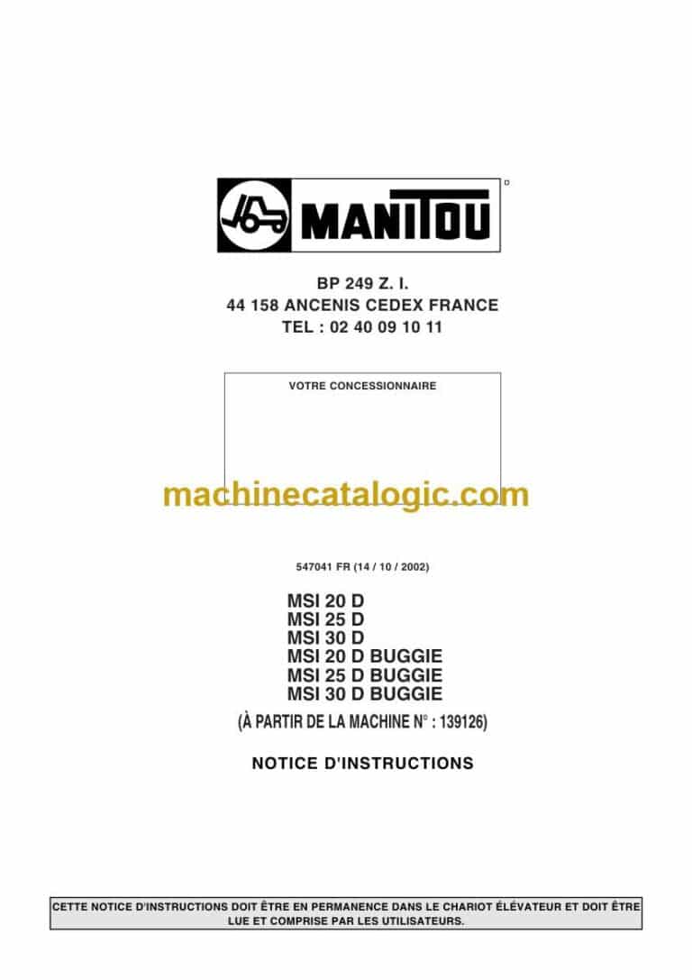 Manitou MSI 20D, MSI 25D, MSI 30D Buggie Notice D’instructions (547041FR) (10-2002)