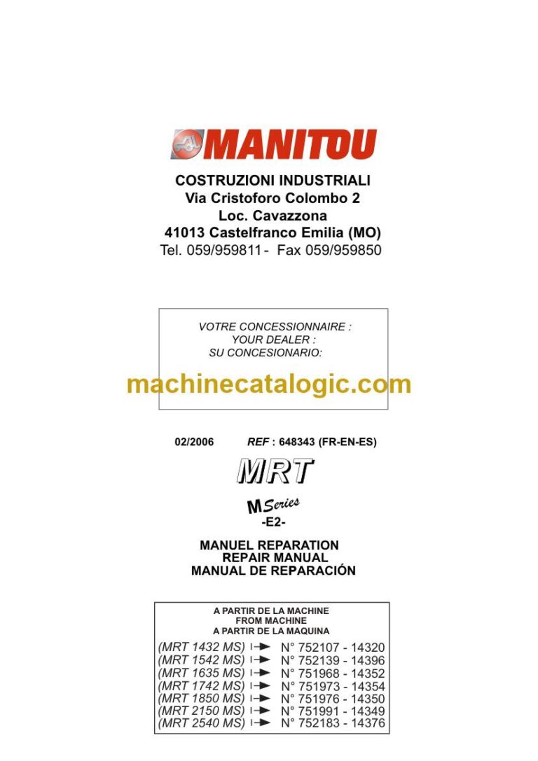 Manitou MRT 2540 MS Manuel de Réparation (648343) (02-2006)