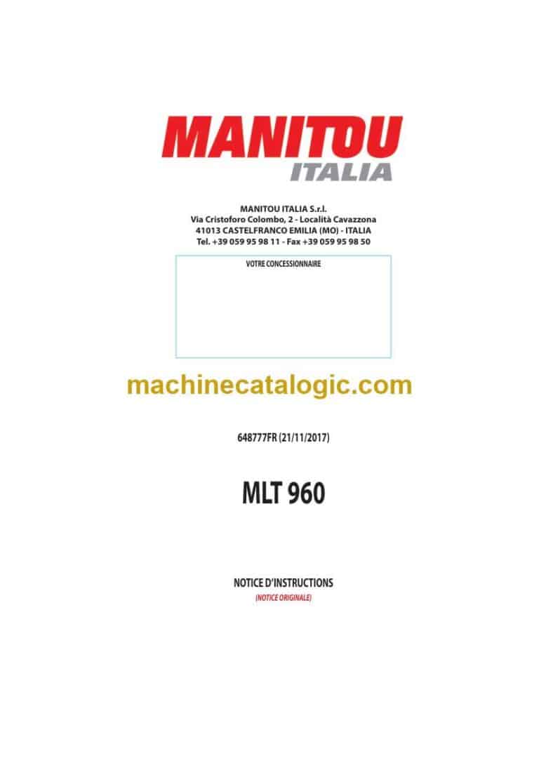Manitou MLT 960 Notice D’instructions (648777FR) (11-2017)