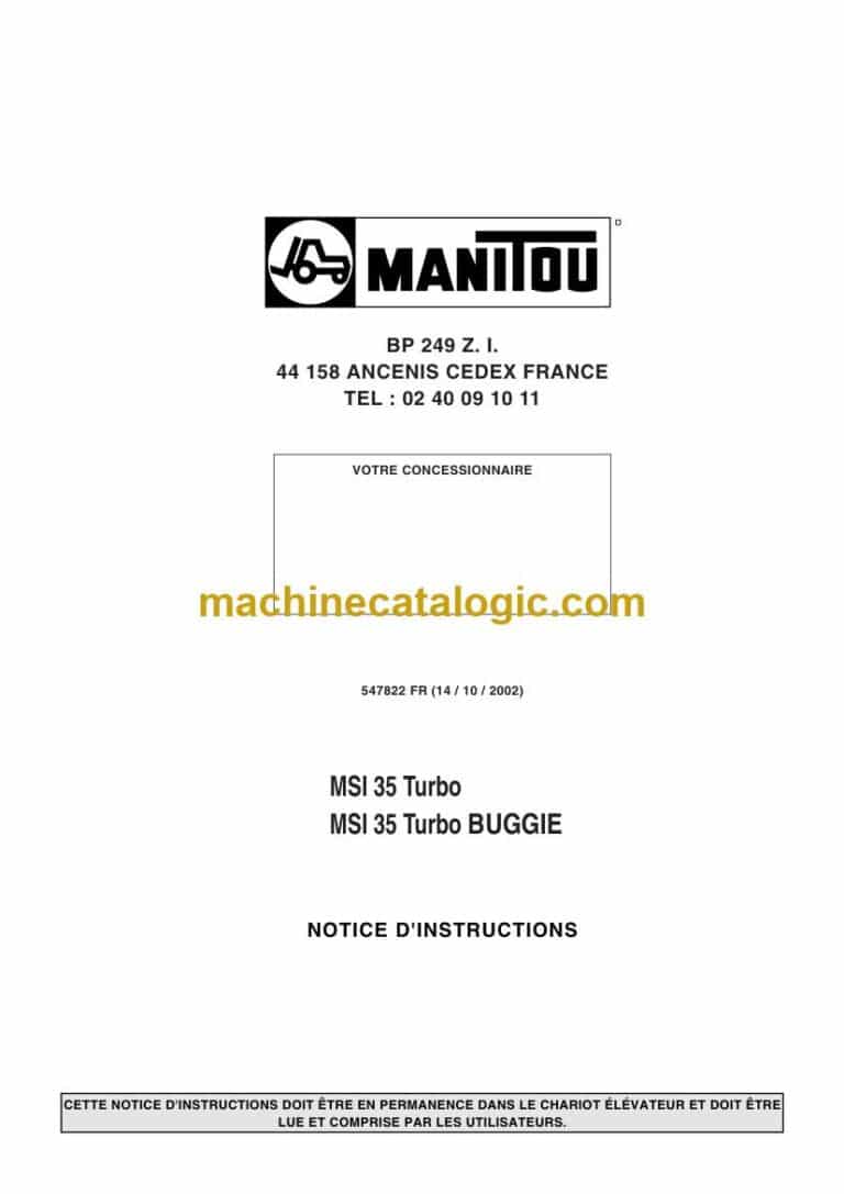Manitou MSI 35 Turbo, MSI 35 Turbo Buggie Notice D’instructions (547822FR) (10-2002)