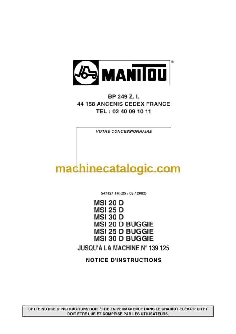 Manitou MSI 20D, MSI 25D, MSI 30D Buggie Notice D’instructions (547827FR) (03-2002)