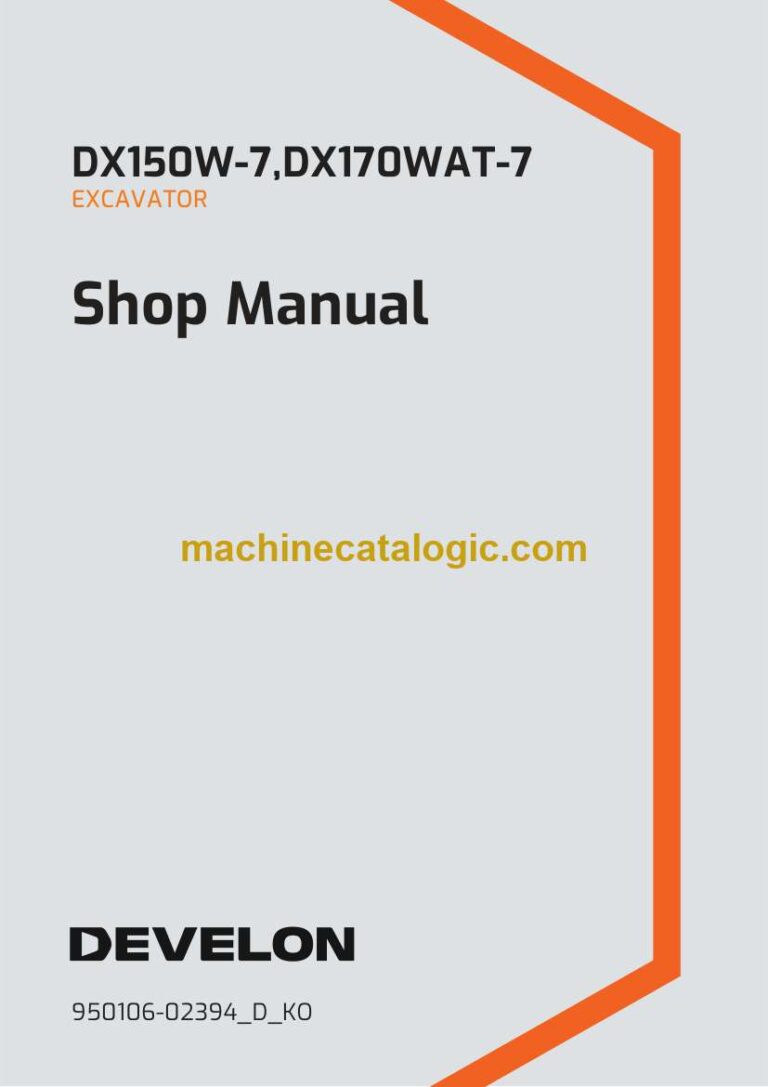 Develon DX170WAT-7 Wheeled Excavator Shop Manual – Korean Language (한국어) (950106-02394_D_KO)
