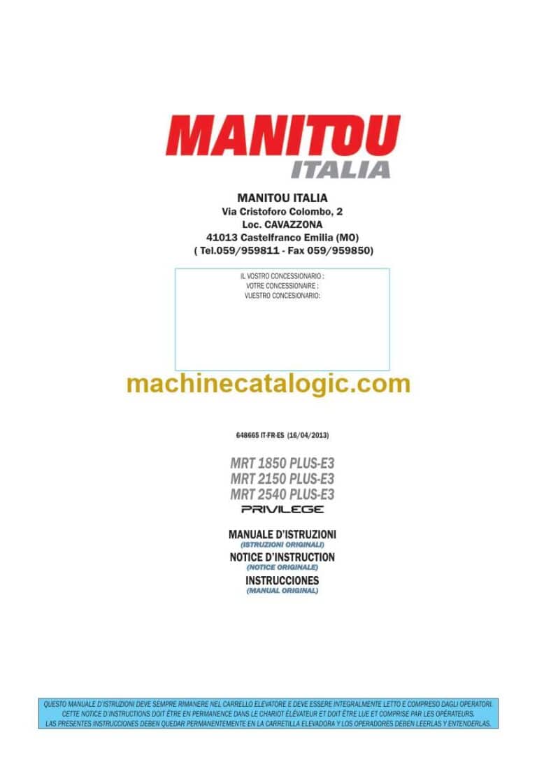 Manitou MRT 1850 PLUS-E3, MRT 2150 PLUS-E3, MRT 2540 PLUS-E3 Privilege Notice D’instructions (648665) (04-2013)