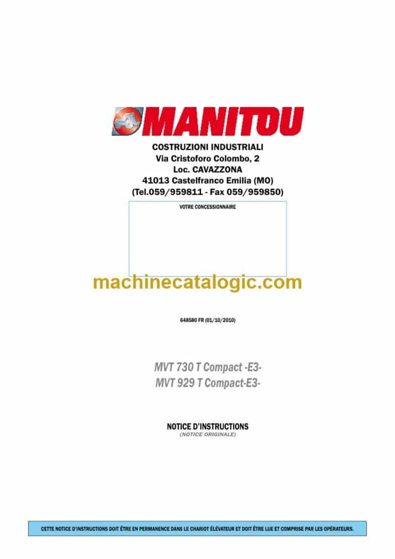 Manitou MVT 730 T Compact-E3, MVT 929 T Compact-E3 Notice D’instructions (648580FR) (10-2010)