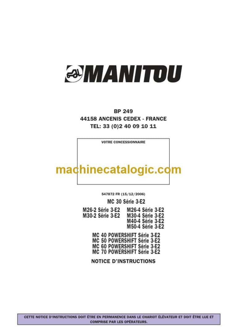 Manitou M26-2 Série 3-E2, M30-2 Série 3-E2 Notice D’instructions (547872FR) (12-2006)