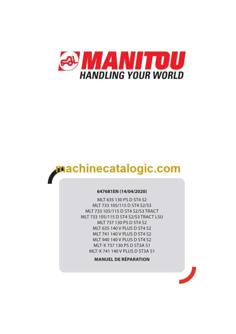 Manitou MLT 733 105, 115 D ST4 S2, S3 TRACT Manuel de Réparation (647681FR) (04-2020)