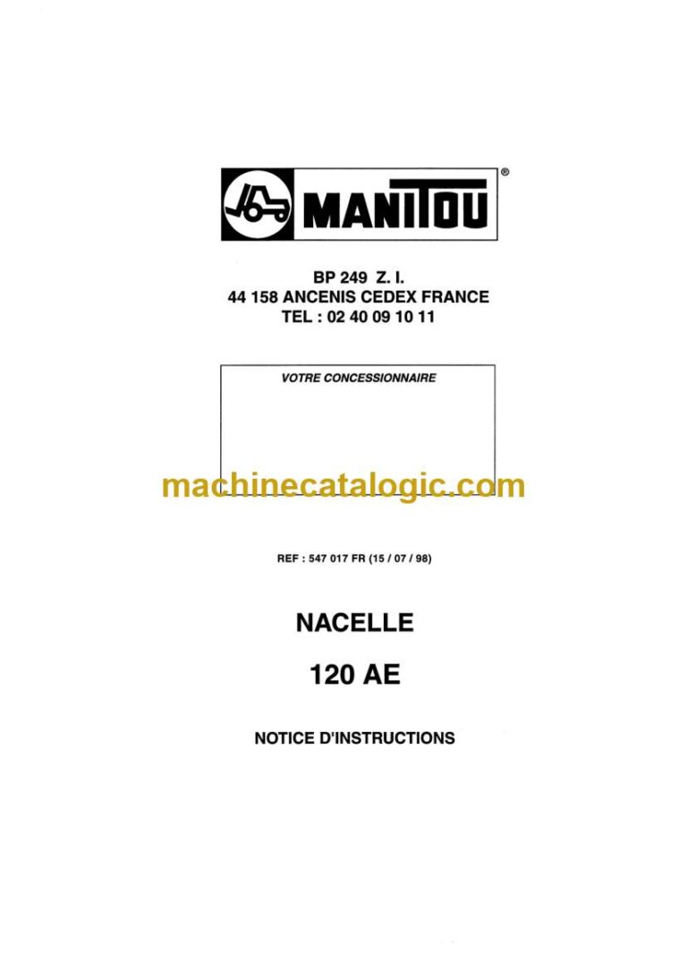 Manitou 120 AE NACELLE Notice D’instructions (547017FR) (07-1998)