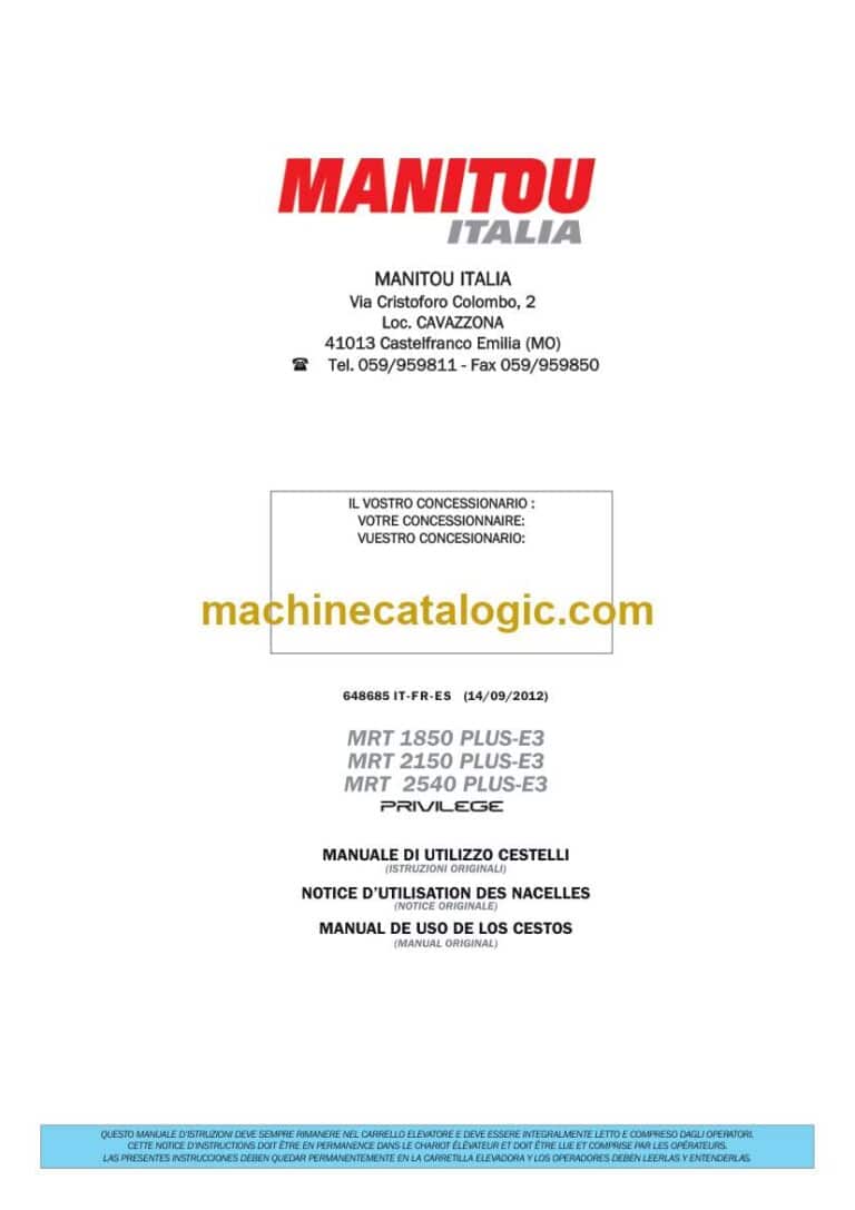 Manitou MRT 1850 PLUS-E3, MRT 2150 PLUS-E3, MRT 2540 PLUS E-3 Privilege Notice D’instructions (648685) (09-2012)