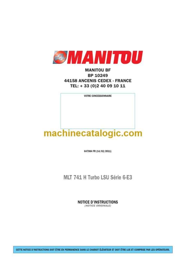 Manitou MLT 741 H Turbo LSU Série 6-E3 Notice D’instructions (647084FR) (02-2011)