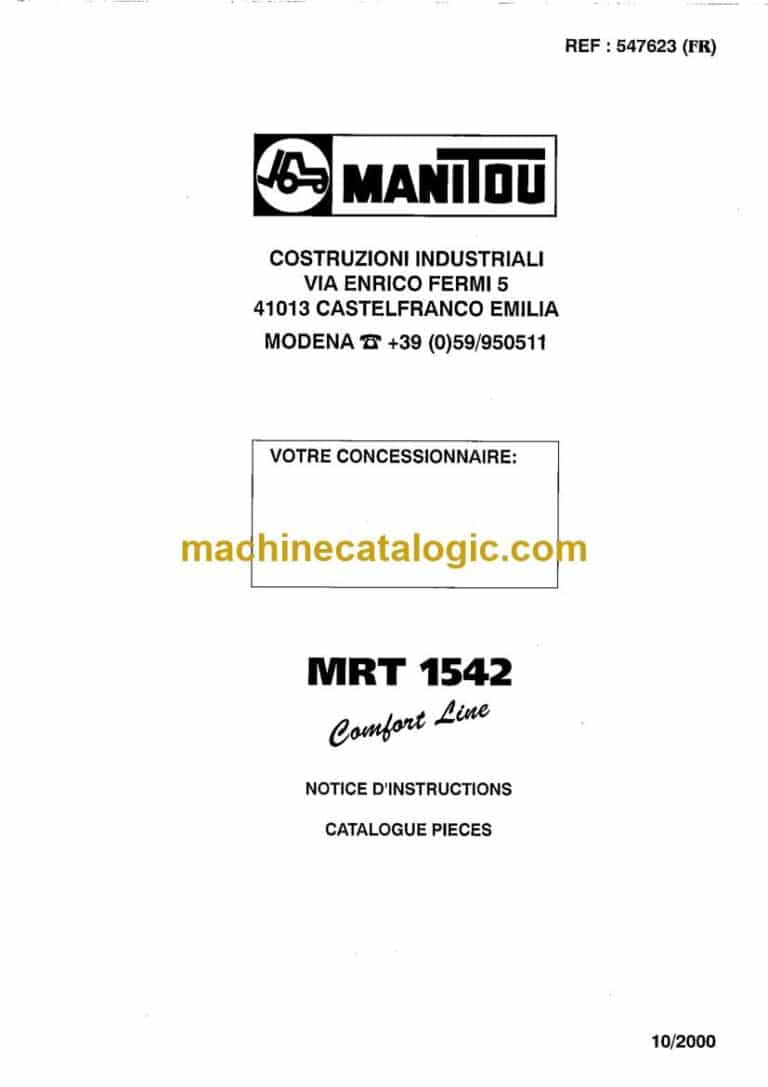 Manitou MRT 1542 Comfort Line Notice D’instructions (547623) (10-2000)