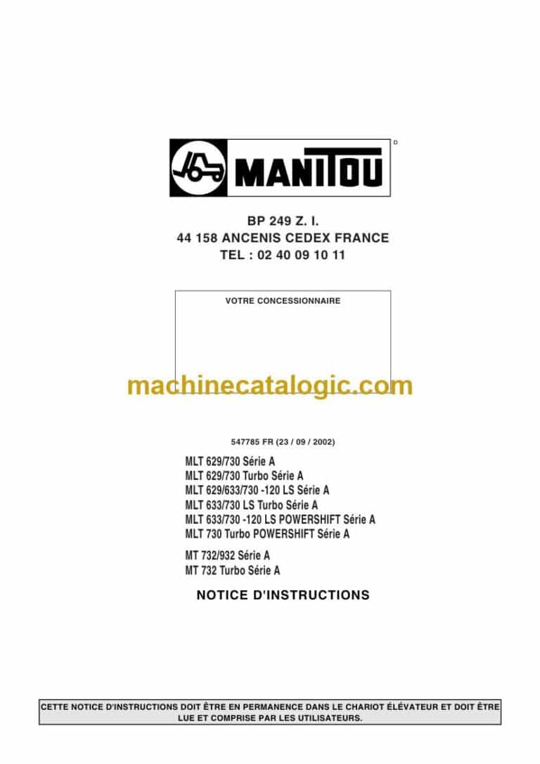 Manitou MLT 633, MLT 730-120 LS POWERSHIFT Série A Notice D’instructions (547785FR) (09-2022)