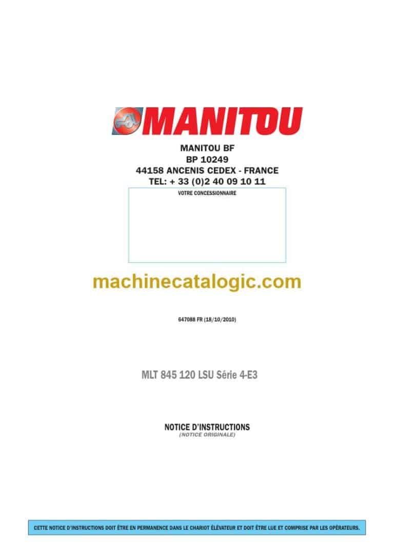 Manitou MLT 845 120 LSU Série 4-E3 Notice D’instructions (647088FR) (10-2010)