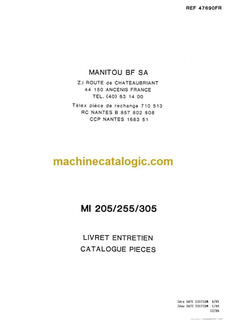 Manitou ML 205, ML 255, ML 305 Notice D’instructions (47690fr) (06-85, 01,86, 12-86)