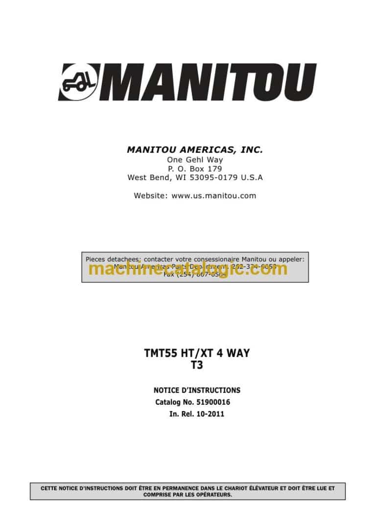 Manitou TMT55 HT-XT 4 WAY T3 Notice D’instructions (51900016FR) (10-2011)