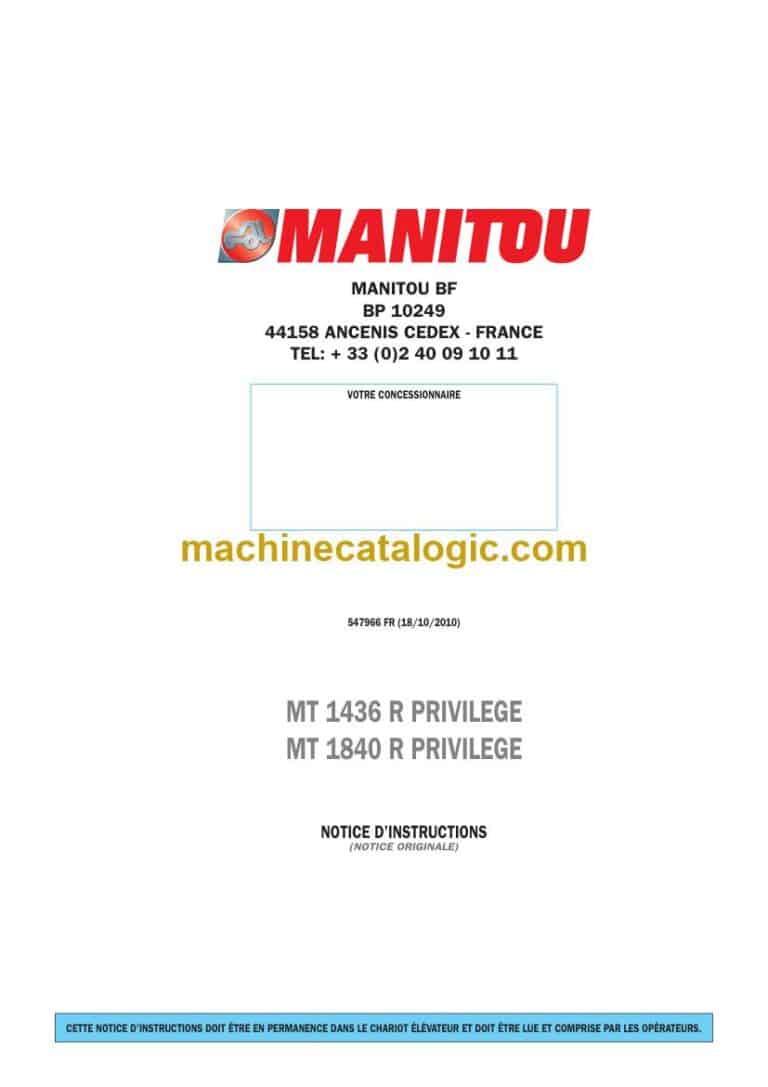 Manitou MT 1436 R Privilege, MT 1840 R Privilege Notice D’instructions (547966FR) (10-2010)