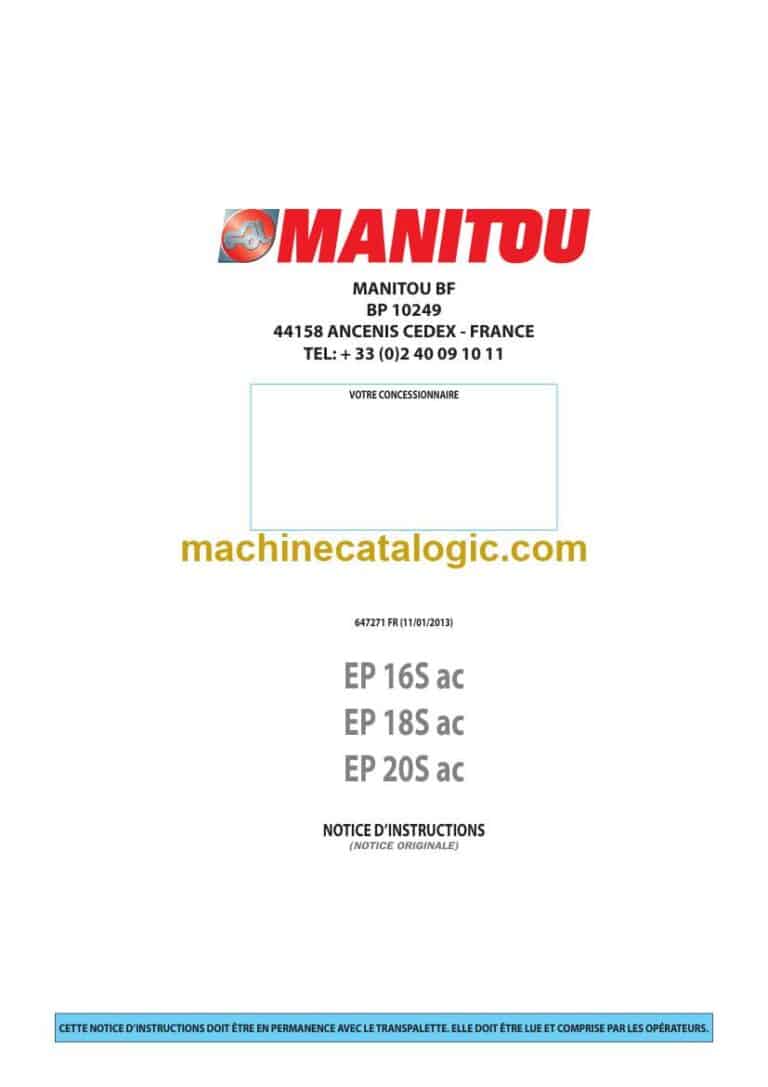 Manitou EP 16S ac, EP 18S ac, EP 20S ac Notice D’instructions (647271FR) (03-2013)