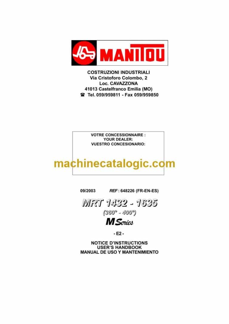 Manitou MRT 1432 - MRT 1635 M Series Notice D’instructions (648226) (09-2003)