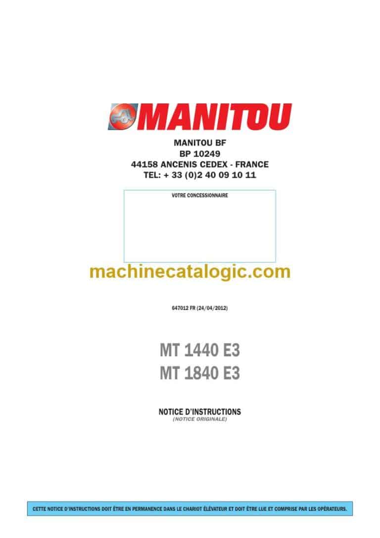 Manitou MT 1440 E3 Notice D’instructions (647012) (04-2012)