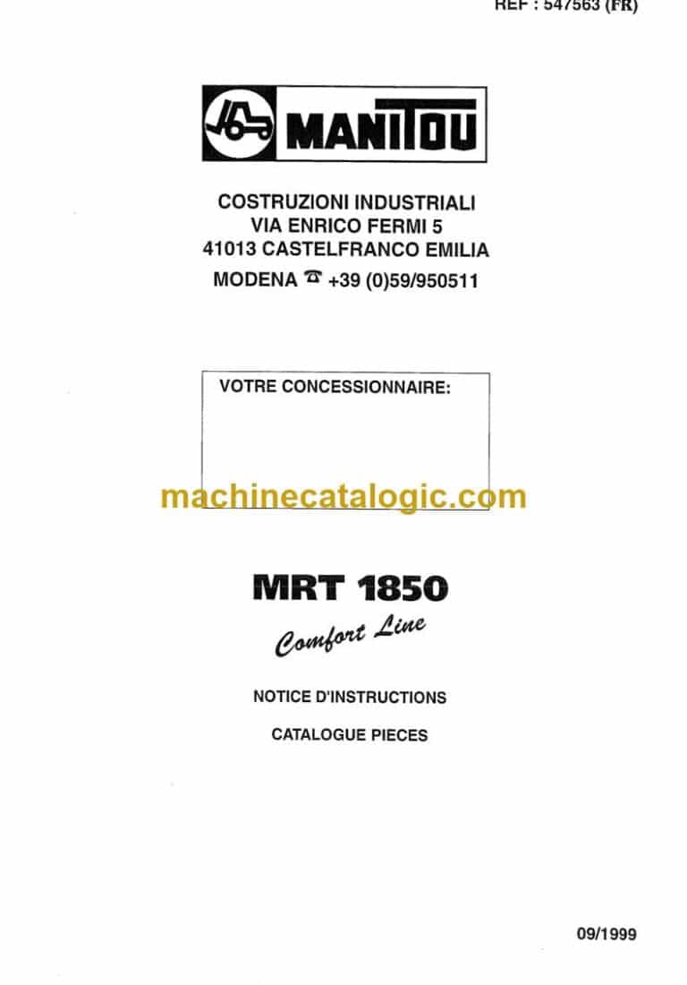 Manitou MRT 1850 Comfort Line Notice D’instructions (547563) (09-1999)