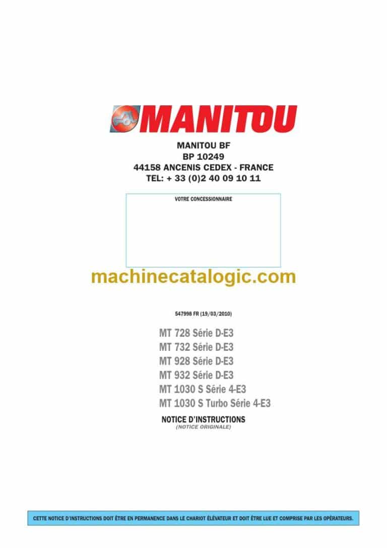 Manitou MT 1030 S Série 4-E3, MT 1030 S Turbo Série 4-E3 Notice D’instructions (547998FR) (03-2010)