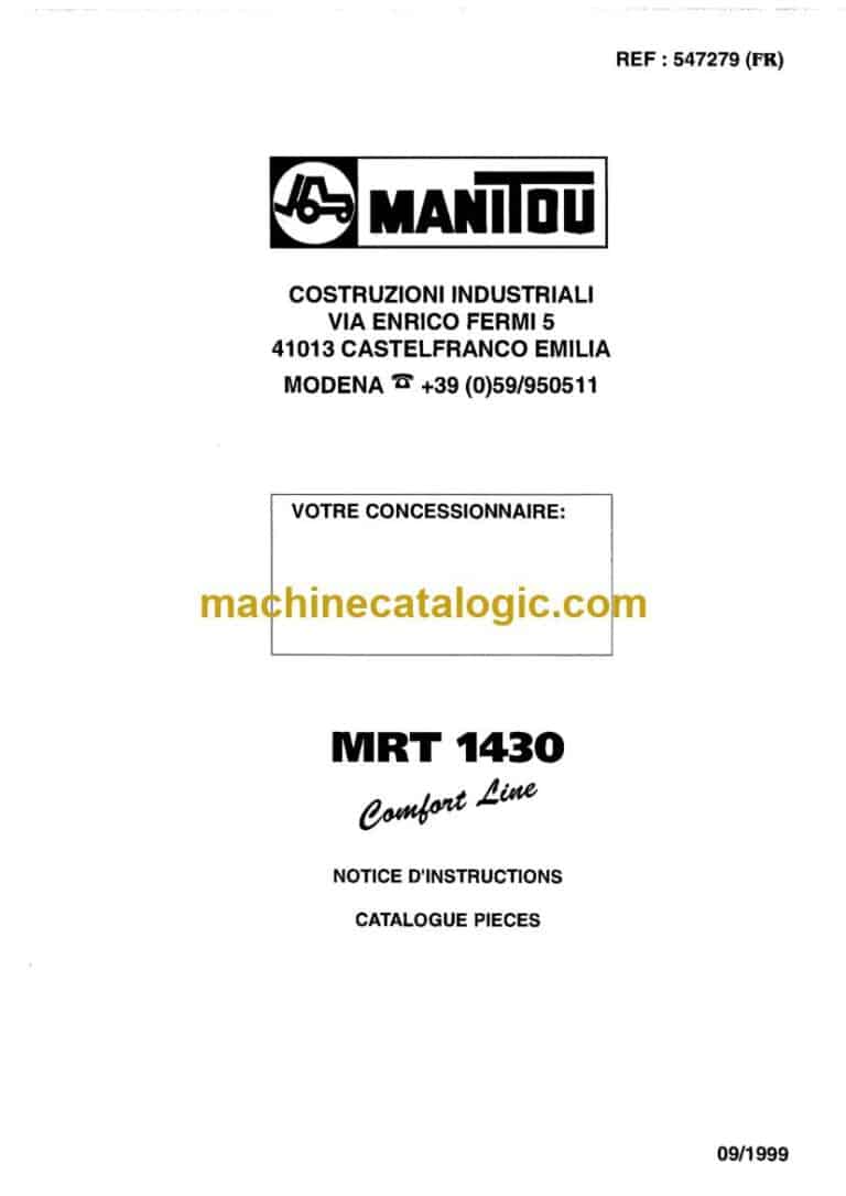 Manitou MRT1430 Comfort Line Notice D’instructions (547279) (09-1999)
