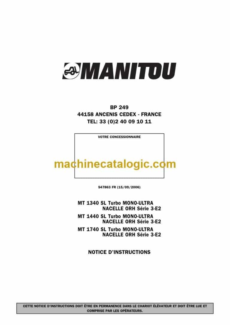 Manitou MT 1440 SL Turbo Mono-Ultra Nacelle Orh Série 3-E2 Notice D’instructions (547863) (09-2006)