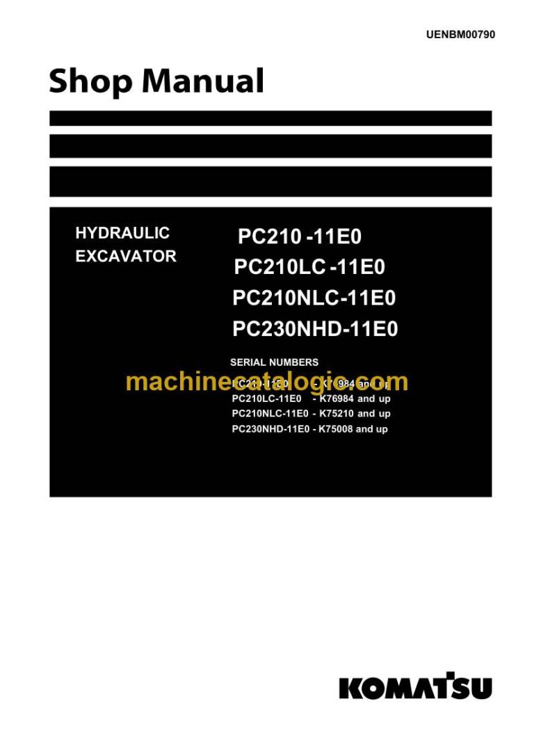 Komatsu PC210-11E0, PC210LC-11E0, PC210NLC-11E0 Crawler Excavator Shop Manual (UENBM00790)