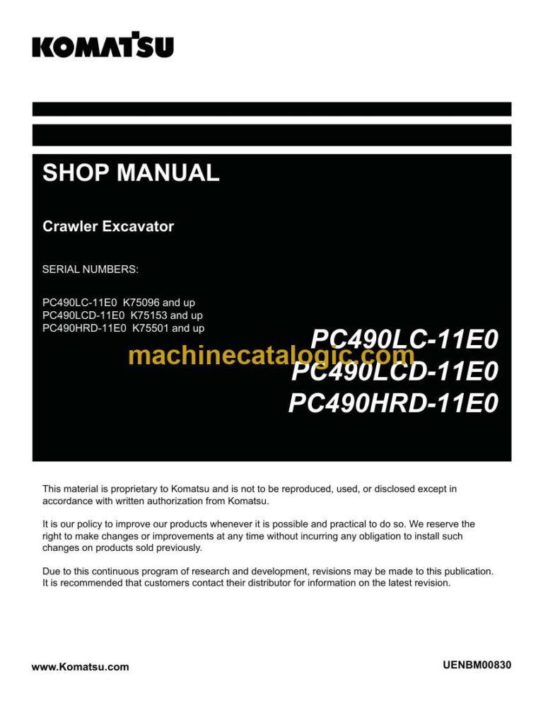 Komatsu PC490HRD-11E0, PC490LC-11E0 Crawler Excavator Shop Manual (UENBM00830)