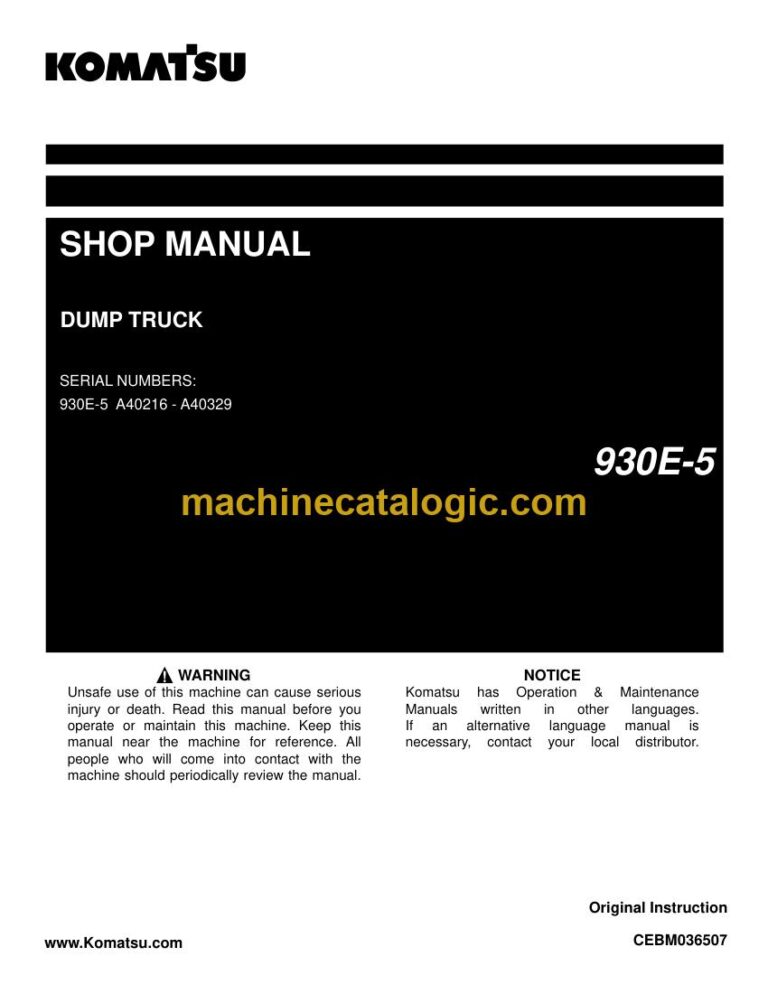 Komatsu 930E-5 Rigid Dump Truck Shop Manual (CEBM036507)