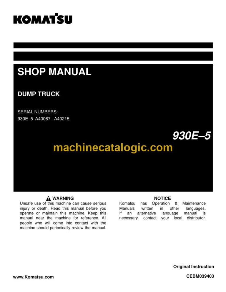 Komatsu 930E-5 Rigid Dump Truck Shop Manual (CEBM039403)